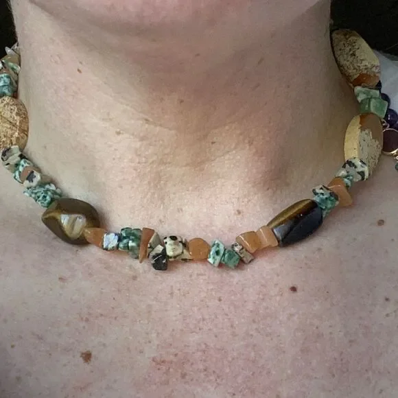 Semi Precious/Natural Stone Indian Agate & Other Stones Collar Necklace